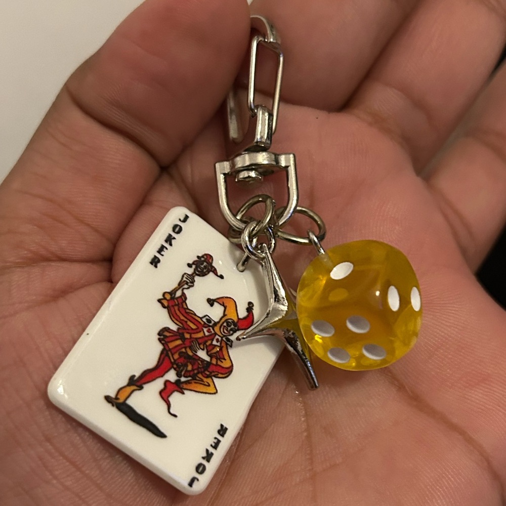 Joker Keychain with Yellow Dice Charm